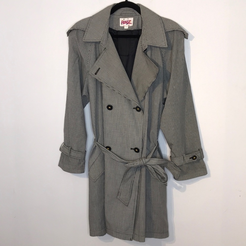 Vintage white and black gingham trench coat size XL